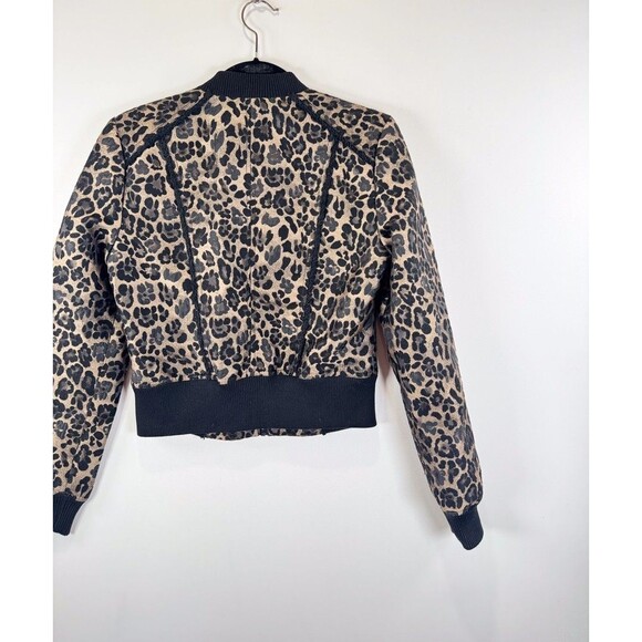 Cache Womens Jacket Brown Leopard Wool Full Zip Bomber Cropped Stretch Medium - Picture 9 of 11